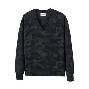 27 Miles ‘Nani’ V-Neck 100% Cashmere Sweater in “Gravel” Gray Camouflage Size L